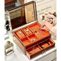Hộp Đựng Trang Sức, Phụ Kiện Bằng Kính Viền Kim Loại Vàng Hồng Cao Cấp - TSK2C