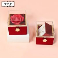 Hộp đựng trang sức xoay BEEYE, Hoa xà phòng có túi quà tặng Hộp quà hoa hồng, Nắp trong suốt sáng tạo Hộp nhẫn Acrylic hoa hồng vĩnh cửu Ngày lễ tình nhân