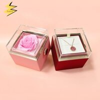 Hộp đựng trang sức xoay YSDIW, Nắp trong suốt có túi quà tặng Hộp quà tặng hoa hồng, Hộp nhẫn hoa hồng vĩnh cửu Acrylic sáng tạo Tiệc cưới