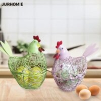 Hộp đựng trứng JURHOMIE, Giỏ đựng trứng thủ công gia đình thực tế, Đồ trang trí nhà bếp Dây sắt Hình gà mái Hộp đựng trứng