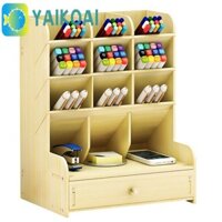 Hộp đựng văn phòng phẩm để bàn GLENES, có ngăn kéo Hộp đựng bút gỗ đa chức năng, Phong cách INS tự nhiên Công suất lớn bằng gỗ Máy tính để bàn Bút chì
