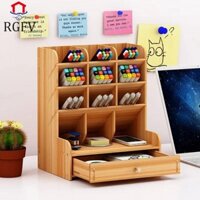 Hộp đựng văn phòng phẩm để bàn RGFV, Hộp đựng bút gỗ đa chức năng phong cách INS, Hộp đựng bút bằng gỗ tự nhiên dung tích lớn có ngăn kéo Hộp đựng bút tại nhà & trường học & văn phòng