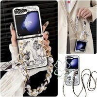 Hộp đựng vòng tay hình hoa phác thảo Samsung Galaxy Z Flip 5 Z Flip 4 Z Flip 3 Vỏ có dây đeo cổ tay ​Ốp điện thoại chống sốc