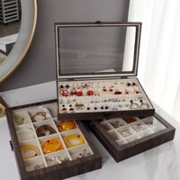 Hộp đựng vòng tay - Khuyên tai cỡ lớn bọc da giả gỗ tiện dụng sang trọng
