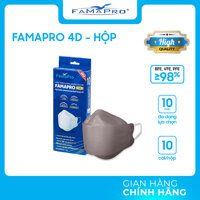 HỘP - FAMAPRO 4D - Khẩu trang y tế kháng khuẩn cao cấp Famapro 4D tiêu chuẩn KF94 10 cái hộp - XÁM - 1 HỘP