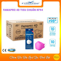 HỘP - FAMAPRO 4D - Khẩu trang y tế kháng khuẩn cao cấp Famapro 4D tiêu chuẩn KF94 10 cái hộp - HỒNG CÁNH SEN - 1 THÙNG 50 HỘP