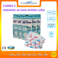 HỘP - FAMAPRO 4D KIDS - Khẩu trang trẻ em kháng khuẩn cao cấp Famapro 4D KIDS tiêu chuẩn KF94 10 cái hộp - KHỦNG LONG - COMBO 5 HỘP