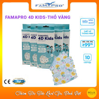 HỘP - FAMAPRO 4D KIDS - Khẩu trang trẻ em kháng khuẩn cao cấp Famapro 4D KIDS tiêu chuẩn KF94 10 cái hộp - THỎ VÀNG - 1 HỘP