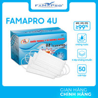 HỘP - FAMAPRO 4U - Khẩu trang y tế 4 lớp kháng khuẩn Famapro 4U 50 cái hộp  - TRẮNG - COMBO 10 HỘP