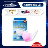 HỘP - FAMAPRO 5D DÂY VẢI - Khẩu trang y tế kháng khuẩn 3 lớp Famapro 5D Mask dây vải 10 cái hộp - HỒNG - COMBO 1 HỘP