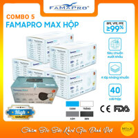HỘP - FAMAPRO MAX - Khẩu trang y tế kháng khuẩn 4 lớp Famapro Max 40 cái hộp - COMBO 5 HỘP - ĐEN THAN HOẠT TÍNH