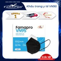 HỘP - FAMAPRO VN95 Khẩu trang y tế kháng khuẩn 4 lớp Famapro VN95 đạt chuẩn N95 10 cái hộp - Đen - COMBO 1 HỘP