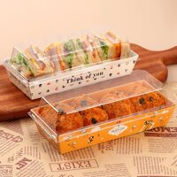 Hộp Giấy Đựng Bánh SET 50 HỘP Hình Chữ Nhật Đựng Thức Ăn Kèm Nắp Nhựa Trong Suốt PET - HOP10