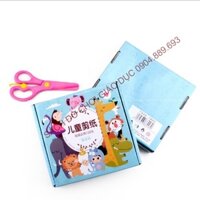 Hộp giấy và kéo cho bé tập cắt (Hộp màu xanh da trời) - Đồ chơi thủ công