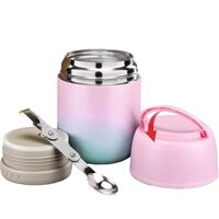 Hộp giữ nhiệt thực phẩm LOGEEYAR 500ml Thermobehälter Edelstahl Büro(Grün-Rosa) – màu hồng/ xanh mint (kèm thìa gấp)