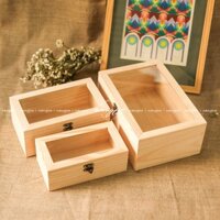 Hộp gỗ chữ nhật nắp kính /mica- Hộp gỗ đựng đồ đa năng - Hộp gỗ trang sức