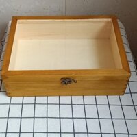 Hộp gỗ lớn có nắp thủy tinh, hộp lưu trữ gỗ nguyên khối trong suốt, hộp quà hoa vĩnh cửu, hộp lưu trữ giày cưới vintage bằng gỗ tự nhiên C4UH