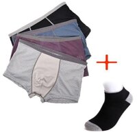 Hộp Gồm 4 Quần Sịp Đùi Nam Thông Hơi (Có Tặng Kèm 01 Đôi Tất Cổ Ngắn)