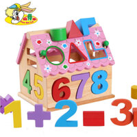 Hộp hình học dạng ngôi nhà gỗ cho trẻ em, đồ chơi giáo dục thông minh