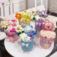 Hộp hoa gấu bông quà tặng cao cấp[ Tặng kèm túi + thiệp + đèn]. Quà tặng Valentin - lễ tình nhân [Ship Hỏa Tốc]