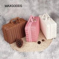Hộp hoàn thiện giống như mây MAXGOODS, Giỏ đựng mây dệt rơm, Vali đựng đồ trang trí cổ điển có hộp đựng mỹ phẩm cầm tay