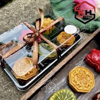 Hộp HT530  6 ngăn đế đen , hộp đựng 6 bánh 75g - bánh dứa - mochi, trứng muối tan chảy, hộp đế đen đựng 6 bánh mix vị