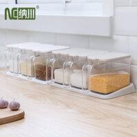 Hộp Hũ đựng gia vị nhựa cao cấp set 3 chiếc kèm muỗng trắng NaChuan