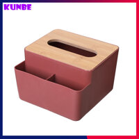 Hộp, Kệ Đựng Khăn Giấy Ăn Nắp Gỗ KUNBE Kèm 2 Ngăn Chứa Đồ Đa Năng Tiện Lợi - Đỏ