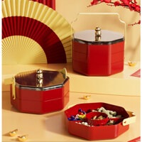 Hộp kẹo kiểu Trung Quốc Hộp đựng đồ ăn nhẹ Vị trí đĩa Lễ hội mùa xuân Đĩa trái cây chia đĩa chống bụi Khay trái cây sấy khô Hộp đựng kẹo chia hộp Hộp đựng kẹo màu đỏ Hộp đựng kẹo màu đỏ Hộp chia đôi