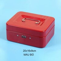 Hộp két sắt có khóa số, dùng để tiền, đồ trang sức, đồ cá nhân rất an toàn, loại 20x16x9cm, có quai xách tiện dụng - Màu đỏ