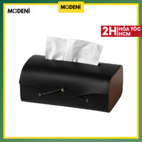 Hộp Khăn Giấy Elise Da +MDF Đen Phối Gỗ Sang Trong Hiện Đại HCM Giao Hàng Trong 2H