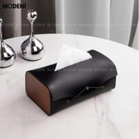 Hộp Khăn Giấy Elise Đen Da Microfiber Cao Cấp Phối Ốp Vân Gỗ Japandi Tối Giản Tinh Tế Cho Phòng Ngủ Và Văn Phòng