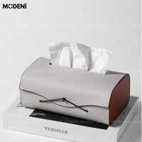 Hộp Khăn Giấy Elise Xám Da Microfiber Cao Cấp Phối Ốp Vân Gỗ Japandi Tối Giản Tinh Tế Cho Phòng Ngủ Và Văn Phòng