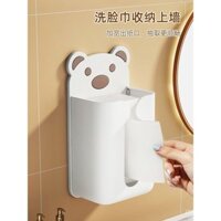 Hộp khăn giấy hình gấu, hộp đựng khăn giấy treo tường, không cần khoan, hộp lưu trữ khăn mặt trong phòng tắm