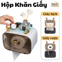 Hộp khăn giấy, hộp khăn giấy dán tường, hoạ tiết sừng nai, chất kiệu nhựa ABS cao cấp