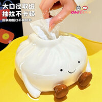 Hộp khăn giấy mô hình bánh bao gốm sáng tạo dễ thương, hình búp bê bánh bao ngồi, trang trí bàn cà phê, trang trí nhà cửa