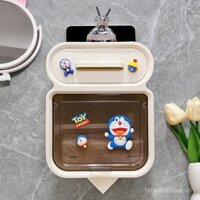 Hộp khăn giấy phòng tắm hình hoạt hình dễ thương, giá treo tường chống nước, giá đỡ giấy cuộn không cần khoan