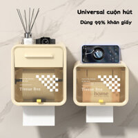 Hộp khăn giấy treo tường sáng tạo, phòng tắm, hai lớp, chống nước, hộp đựng giấy vệ sinh đa năng, giá đỡ giấy cuộn không cần khoan cho gia đình