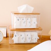 HỘP KHĂN GIẤY TRONG SUỐT NẮP TRE - GẤU BẮC CỰC CUTE