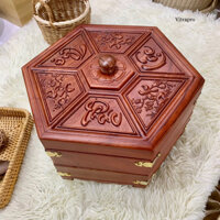 Hộp [Khay] Gỗ Hương Đựng Bánh Mứt Kẹo Ngày Tết, Hoa Quả Khô Hai Tầng Tiện Lợi Có Đế Xoay Đẹp