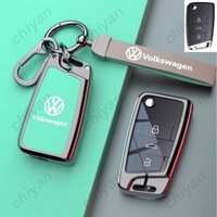 Hợp Kim Kẽm Nappa Da Bò Da Thật Chính Hãng Xe Chìa Khóa Dành Cho Xe Volkswagen VW Tiguan Allspace L T-cross Virtus Golf Teramont T-Roc Móc Khóa Bảo Vệ Từ Xa Vỏ TPU Bảo Vệ