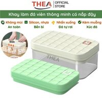 Hộp làm đá viên tủ lạnh, Khay làm đá thông minh có nắp đậy, kèm muỗng xúc đá tiện lợi - THEA