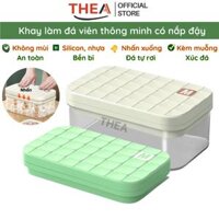 Hộp làm đá viên tủ lạnh, Khay làm đá thông minh có nắp đậy, kèm muỗng xúc đá tiện lợi - THEA