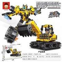 Hộp Lego Lắp Ráp Xe Công Trình Cần Cẩu, Siêu Nhân Cho Bé.