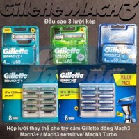 Hộp lưỡi dao cạo râu Gillette Mach3/ Sensitive/ Turbo 3D (Đầu cạo 3 lưỡi kép)