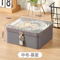 Hộp lưu trữ có khóa, hộp thiếc retro, hộp tổ chức có khóa, hộp đựng mỹ phẩm để bàn, hộp trang sức gia đình nhỏ