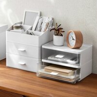 Hộp lưu trữ để bàn phong cách Nhật Bản INS, phong cách Muji, đơn giản, phổ biến, ngăn kéo trang điểm màu sắc đơn giản, nhựa trong suốt, giá lưu trữ văn phòng tại nhà