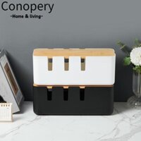 Hộp lưu trữ máy tính để bàn CONOPERY, Hộp quản lý ổ cắm điện bảy lỗ bằng nhựa, Bộ sắp xếp quản lý dây nguồn đa chức năng Hộp đựng ổ cắm sạc