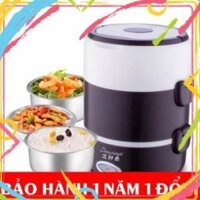 Hộp Mang Cơm Văn Phòng, Cặp Lồng Hâm Nóng Thức Ăn Cắm Điện 3 Tầng Inox Lunchbox, Bảo Hành 12 Tháng