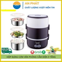 Hộp Mang Cơm Văn Phòng, Cặp Lồng Hâm Nóng Thức Ăn Cắm Điện 3 Tầng Inox Lunchbox, Bảo Hành 12 Tháng